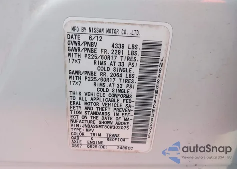 2012 Nissan Rogue Sv from USA, damaged, VIN JN8AS5MT8CW302075